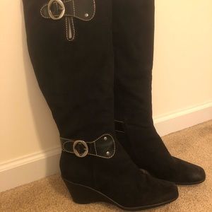 Women’s tall wide calf black wedge boots